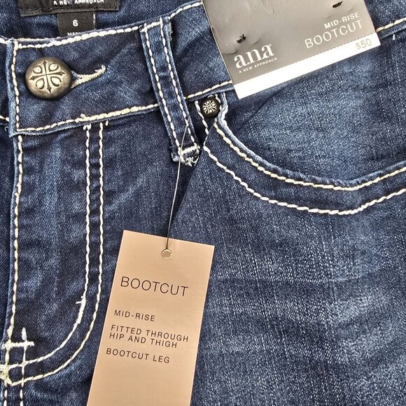 A.N.A Womens Mid-Rise Bootcut Jeans Size 6 Dark Wash Embroidered Sequin Pocket - Picture 3 of 6